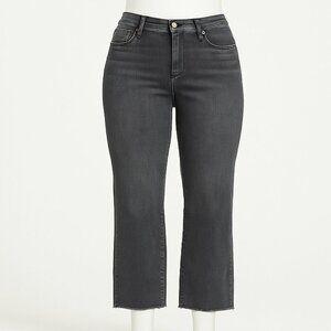 Paige Cindy Straight Jeans in Ash Black Size 34 – Raw Hem, Premium Stretch Denim